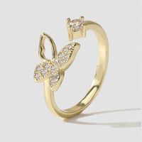 Korean Style Simple High Quality Copper Inlaid Zirconium Butterfly Opening Ring Creative Personality Real Gold Plating Animal Ring sku image 1