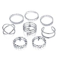 New Simple Alloy Joint Ring Set Creative Retro Multi-layer Cross Opening Twist Love Ring Wholesale sku image 5