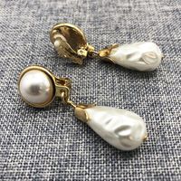 Fashion White Pearl Retro Water Drop Earrings sku image 2