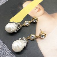 Fashion White Pearl Retro Water Drop Earrings sku image 1