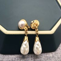 Fashion White Pearl Retro Water Drop Earrings sku image 3