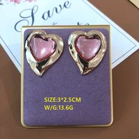 New Temperament Pink Love Stud Earrings Personality Fashion Retro Palace Style Ear Clip sku image 2