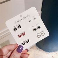 European And American Trend Love Rhinestone Flowers Geometric Leaves Plant Animal Earrings 7 Pairs Set sku image 24