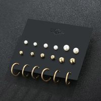 Trendy Temperament Pearl Set Earrings 12 Pairs Of Combination Earrings Simple Metal Geometric C-shaped Earrings sku image 1