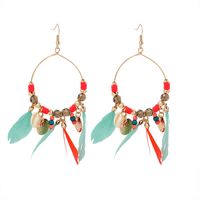Big Circle Wood Round Beads Color Tassel Feather Earrings Fashion Personality Design Earrings sku image 2
