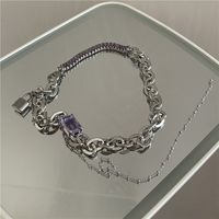 Punk Style Purple Zircon Titanium Steel Chain Stitching Necklace Tassel Clavicle Chain sku image 1