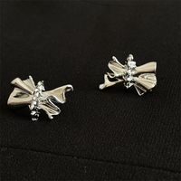 Folded Earrings Niche Design Bowknot Personality Silver Needle Earrings Korean Irregular Earrings sku image 1