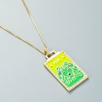 Lion Pattern Oil Drop Pendant Necklace Niche Design Copper Gold-plated Necklace sku image 1