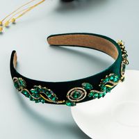 Autumn And Winter New Baroque Style Crystal Pattern Headband Retro Flannel Wide-brimmed Hair Accessories sku image 2