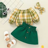 Retro Plaid Langarm Baby Top Rock Zweiteiliges Set Großhandel Nihaojewelry sku image 2