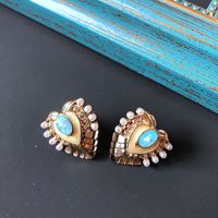 الجملة مجوهرات ريترو الأخضر الأزرق الأحجار الكريمة أقراط Nihaojewelry sku image 2