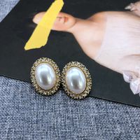 White Pearl Silver Needle Stud Earrings sku image 7