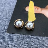 White Pearl Silver Needle Stud Earrings sku image 6