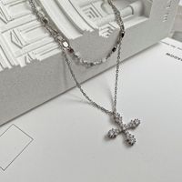 Titanium Steel Cross Light Luxury Niche Stitching Necklace Female Trendy Hip Hop Zircon Clavicle Chain Wholesale main image 2