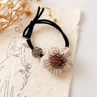 New Retro Milk Coffee Color Diamond-studded Wool Flower Simple Rubber Band Head Rope Hair Accessories main image 5
