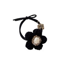 New Retro Milk Coffee Color Diamond-studded Wool Flower Simple Rubber Band Head Rope Hair Accessories main image 6