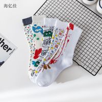 2021 Autumn And Winter Socks Female Cartoon Crocodile Middle Tube Korean Geometric Pile Socks main image 4