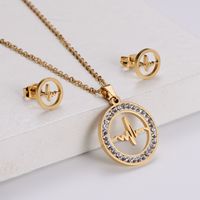 Korean Glossy Stainless Steel Ecg Design Pendant Necklace Earrings Set Wholesale main image 1