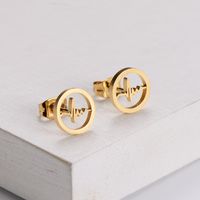 Korean Glossy Stainless Steel Ecg Design Pendant Necklace Earrings Set Wholesale main image 4