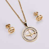 Korean Glossy Stainless Steel Ecg Design Pendant Necklace Earrings Set Wholesale main image 6