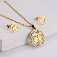 Korean Glossy Stainless Steel Fruit Elements Pendant Cherry Necklace Earrings Set Wholesale main image 1