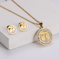 Korean Glossy Stainless Steel Fruit Elements Pendant Cherry Necklace Earrings Set Wholesale main image 5