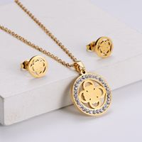 Korean Glossy Stainless Steel Hollow Flower Necklace Earrings Set Wholesale main image 1