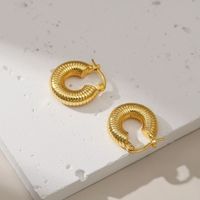 European And American  Hot Sale Thread Hollow Out Ear Clip Fashionable Copper Plating 18k Real Gold Thread Ring Type Short Earrings Female main image 5