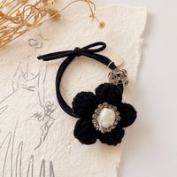 New Retro Milk Coffee Color Diamond-studded Wool Flower Simple Rubber Band Head Rope Hair Accessories sku image 2