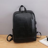 Fashion Simple Pu Backpack Casual Men's Rechargeable Shoulder Computer Bag Wholesale sku image 1