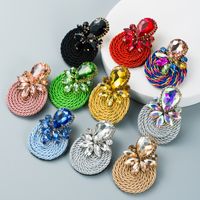 Personalized Design Big Water Drop Colored Glass Diamond Elastic Rope Braided Earrings For Women main image 1