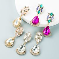 Fashion Multi-layer Color Rhinestone Drop-shaped Glass Diamond Earrings main image 2