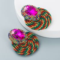 Personalized Exaggerated Oval Glass Diamond Handmade Line Weaving Earrings main image 3