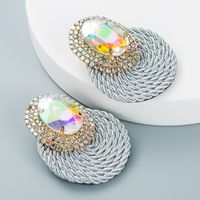 Personalized Exaggerated Oval Glass Diamond Handmade Line Weaving Earrings main image 9