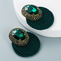 Personalized Exaggerated Oval Glass Diamond Handmade Line Weaving Earrings sku image 2