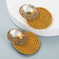Personalized Exaggerated Oval Glass Diamond Handmade Line Weaving Earrings sku image 3
