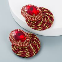 Personalized Exaggerated Oval Glass Diamond Handmade Line Weaving Earrings sku image 5