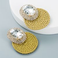 Personalized Exaggerated Oval Glass Diamond Handmade Line Weaving Earrings sku image 7