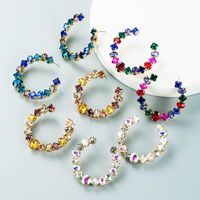 Fashion Geometric Alloy Diamond Colored Glass Diamond C-shaped Earrings main image 2