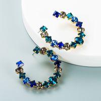 Fashion Geometric Alloy Diamond Colored Glass Diamond C-shaped Earrings main image 5