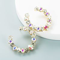 Fashion Geometric Alloy Diamond Colored Glass Diamond C-shaped Earrings sku image 3