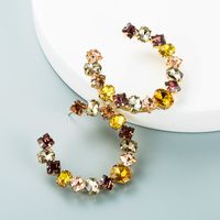 Fashion Geometric Alloy Diamond Colored Glass Diamond C-shaped Earrings sku image 4