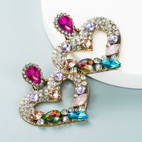 Wholesale Alloy Diamond-studded Color Rhinestone Heart-shaped Earrings main image 3
