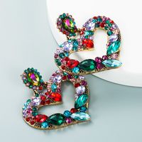 Wholesale Alloy Diamond-studded Color Rhinestone Heart-shaped Earrings main image 5