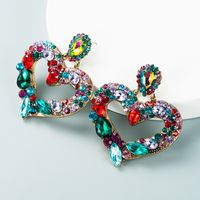 Wholesale Alloy Diamond-studded Color Rhinestone Heart-shaped Earrings main image 7