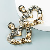 Wholesale Alloy Diamond-studded Color Rhinestone Heart-shaped Earrings sku image 1