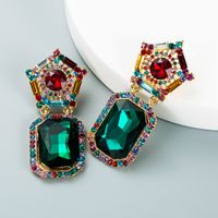Fashion Colored Diamond Personalized Square Rhinestone Pendant Earrings main image 3