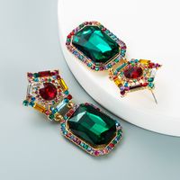 Fashion Colored Diamond Personalized Square Rhinestone Pendant Earrings main image 5