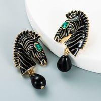 Personality Creative Animal Zebra Striped Horse Head Earrings main image 4