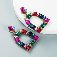 Multi-layer Alloy Diamond-studded Colored Glass Diamond Geometric Earrings main image 8